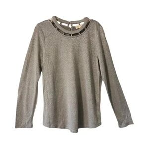 Michael Kors | Silver Metallic Shimmer Beaded Long Sleeve Knit Top, XL